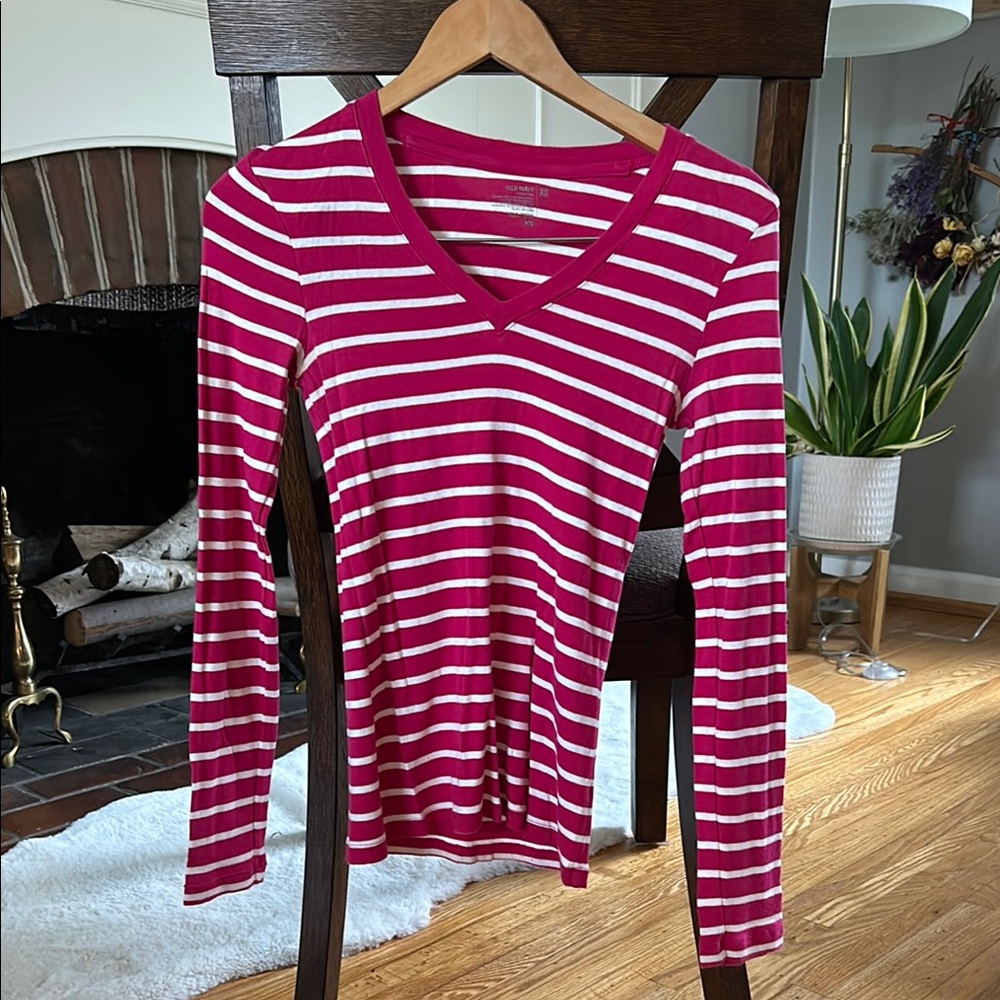 Striped V-Neck Long Sleeve